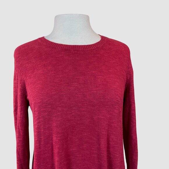 Eileen Fisher Long Sleeve Crewneck Organic Linen & Cotton Red Tunic Sweater M - Picture 2 of 7
